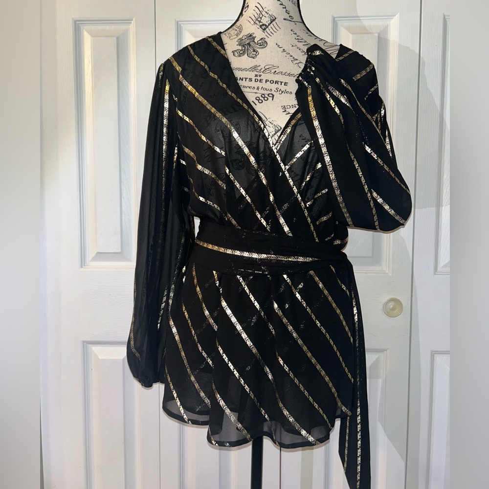 Black and Gold Striped Wrap Tunic/Top
